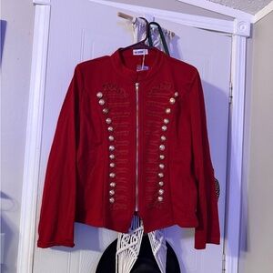 Women’s Red Military-Style Zip Front Blazer